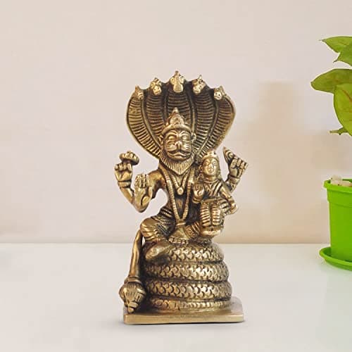 ARTVARKO Brass Lakshmi Narasimha Murti Vishnu Laxmi Narayan Sheshnaag Idol Puja Statue Showpiece 5 Inch.