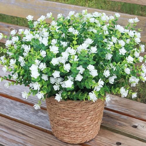 BCBLF Artificial Flowers for Outdoors Outdoor Faux Plants 12 Bundles UV Resistant Realistic Faux Flowers for Outdoor Planters Spring Summer Home Garden Decoration White