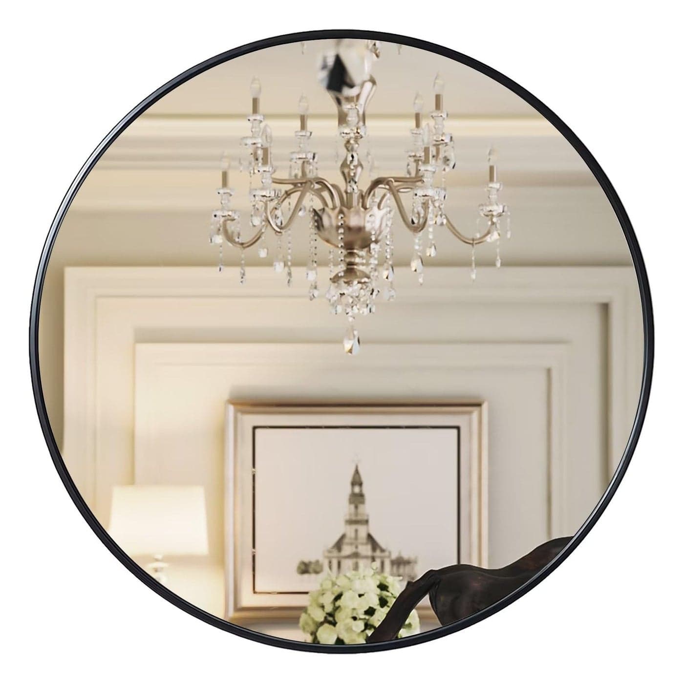 Growsun 28 inch Black Round Mirror WallMounted Circle Mirror for Bathroom Living Room Decoration