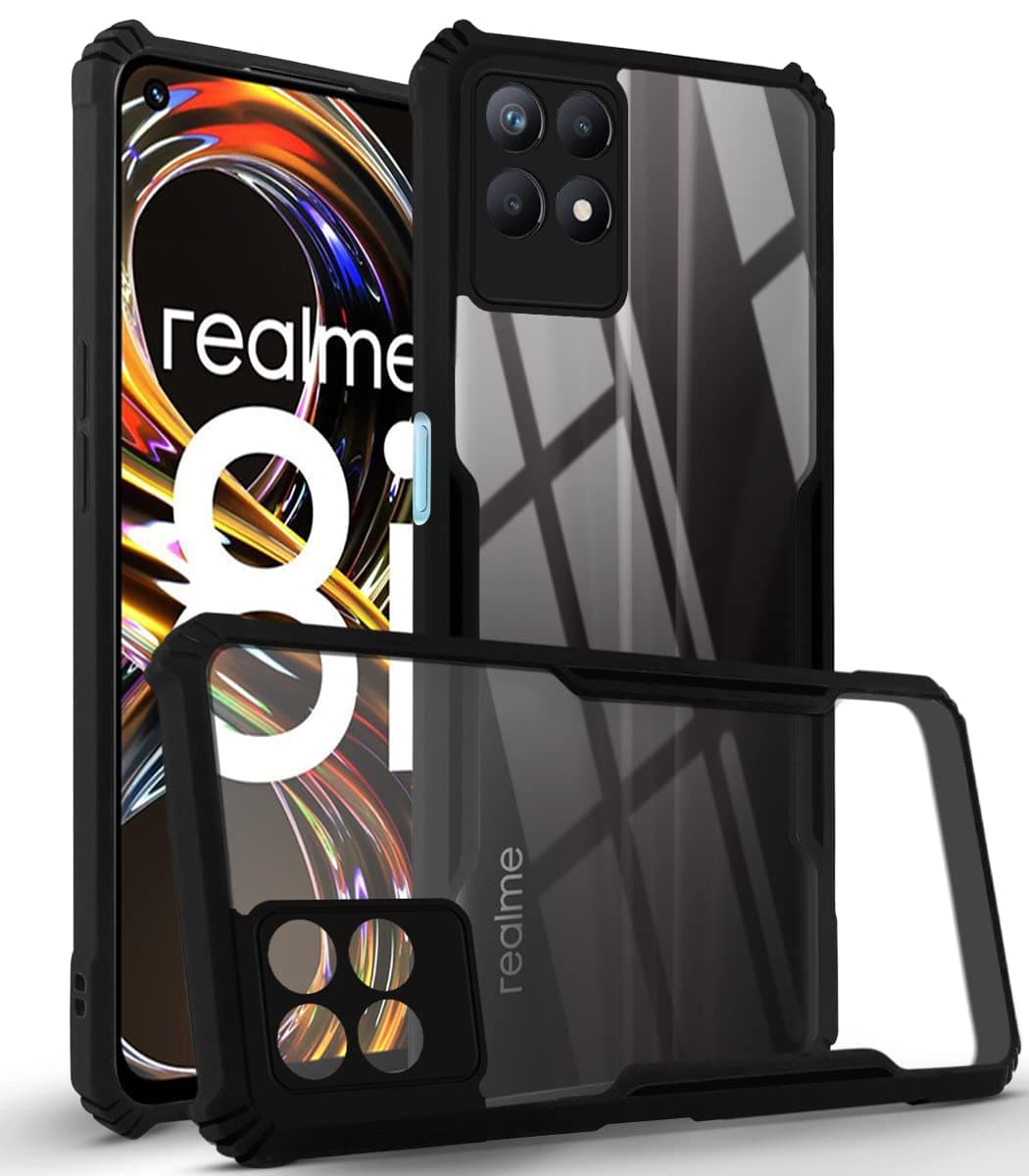 Jkobi Back Cover Case for Realme 8i (Crystal Glass Back | Camera Protection | Shockproof Bumpers | Professional Black)