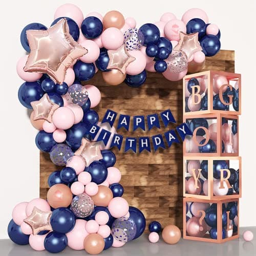 Hemito 61 Pcs Rose Gold Blue Pink Balloons birthday decoration kit combo, Light Pink White Balloons Confetti Latex Metallic birthday balloons for decoration, birthday decoration for girls, Baby Shower