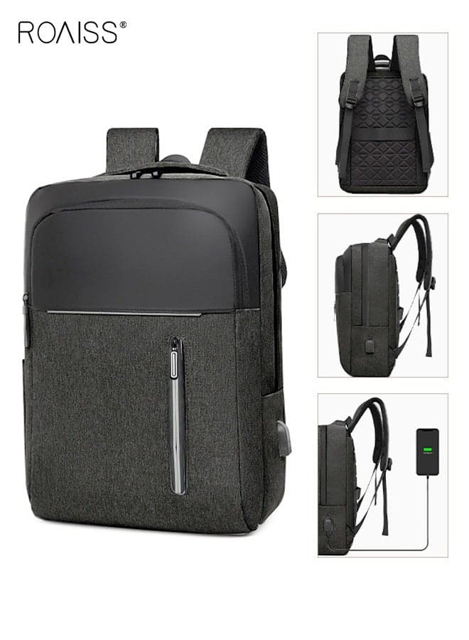 Multifunction Waterproof Backpack with USB Port Colorblock Waterproof Oxford School Bag for Men Work Travel Flight Business Commuter 15.6" Laptop Black