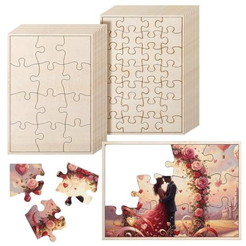 Seenelling 20 Pack Blank Wooden Puzzles to Draw on 55 x 8 Inch 28 Pieces and 12 Pieces Blank Wooden Puzzles for DIY Activities Arts and Crafts or Party Favors