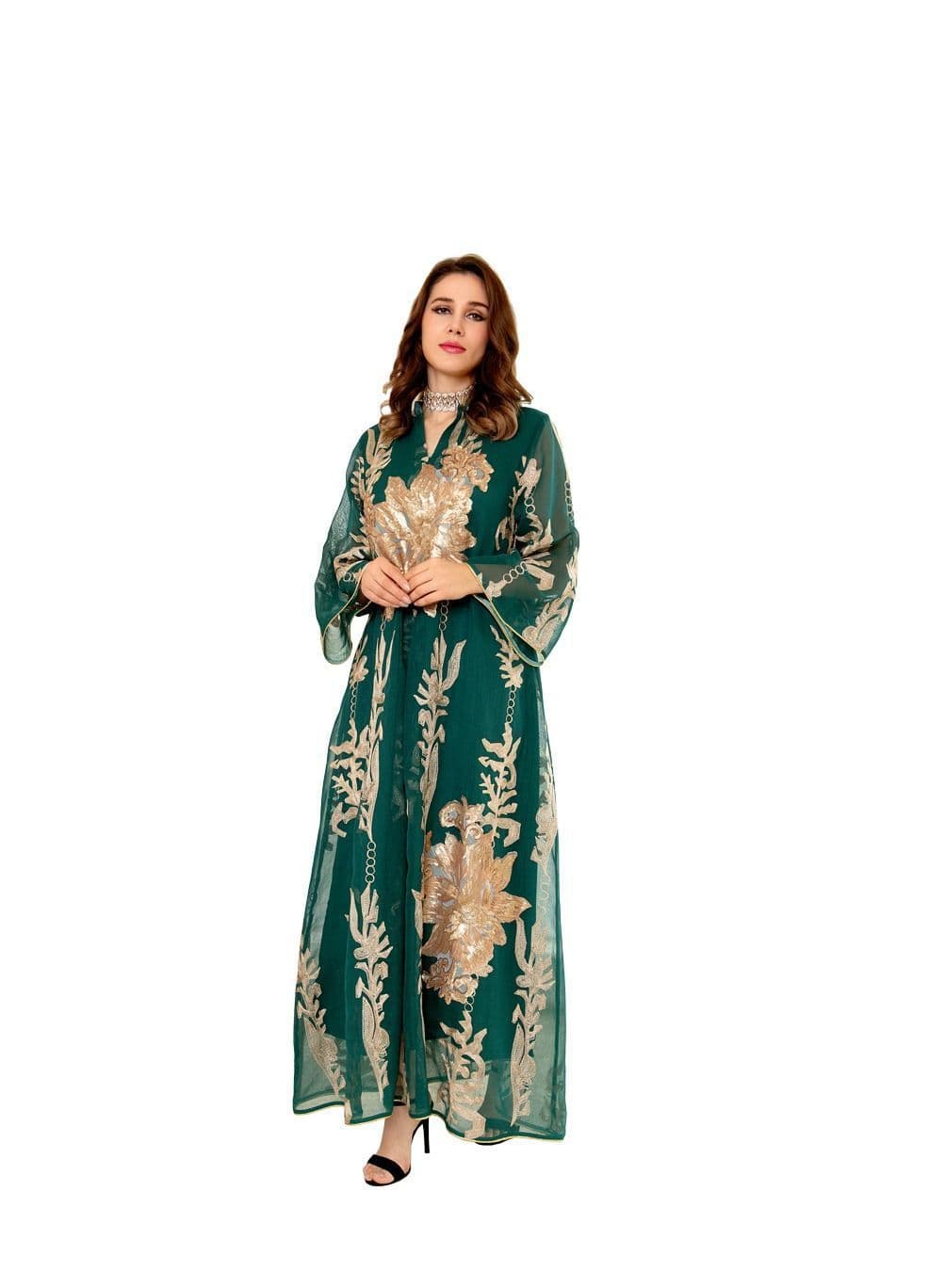 Middle East New burnt flower sequin dress light luxury ladies party Muslim abaya women's clothing S