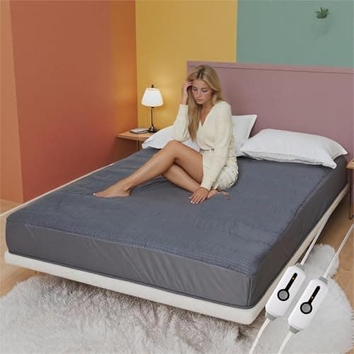 RALYSUN Electric Mattress Pad Queen Size 60"x80", Premium Brushed Fabric, 4 Heat Settings & 10 Hours Auto Off, Elastic Deep Pocket, Machine Washable, Gray