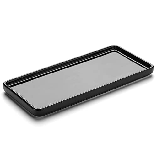 Gurygo 10" Bathroom Tray, Ceramic Vanity Tray for Bathroom, Small Ceramic Trays, Kitchen Soap Trays for Kitchen Counter (Black, 10",Set/1)