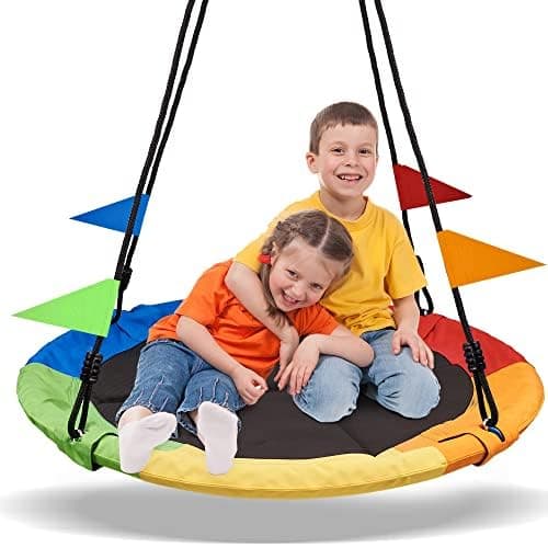PACEARTH 40 Inch Saucer Tree Swing Flying 900lb Weight Capacity 2 Added Hanging Straps Adjustable MultiStrand Ropes Colorful Safe and Durable Swing Seat for Children