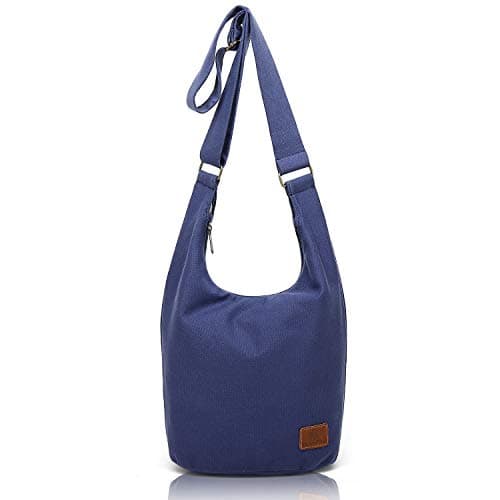 Women's large capacity Hippie Crossbody Bag Top Zip Cotton Sling Bag Jacquard cloth Handmade Bags (Blue)