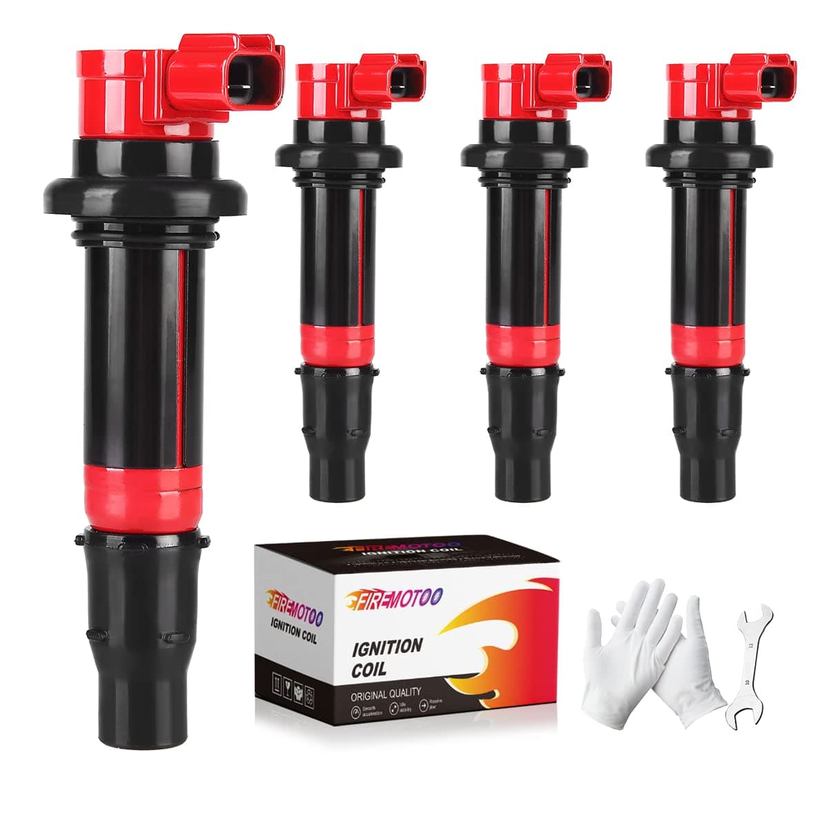 FIREMOTOO Pack of 4 Ignition Coil Pack Compatible with Yamaha 20032007 YZFR6 20062009 YZFR6S 20022006 YZFR1 20062014 FZ1 20092016 Vmax 1700 2015 FZS1 20032007 R6 F6T558 2C0823100000 Red