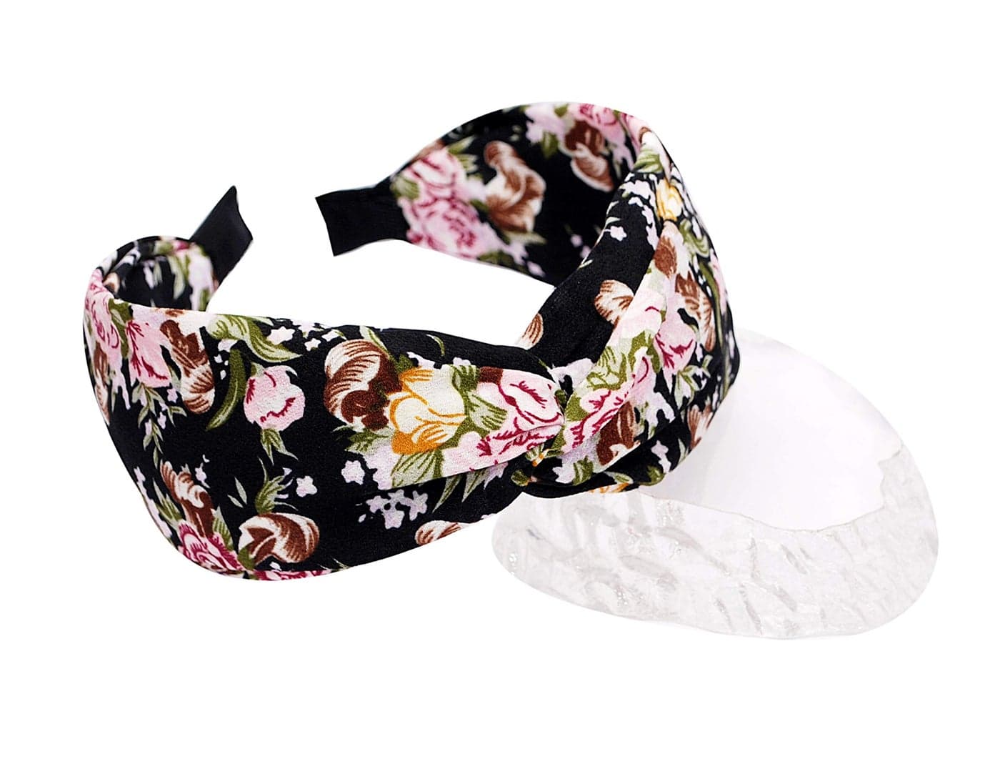 Vogue Hair Accessories Printed Fabric Knot Metal Hairband Headband for Women and Girls (Black_Floral)