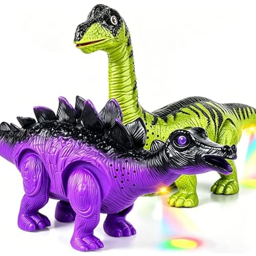 Bloolilies 2 Pack Walking Dinosaur Toys for Kids 35 6 7 Years Old Electric Brachiosaurus Stegosaurus with LED Lights Sounds Roaring Dinosaur Toys Birthday Gift for Boys Toddlers