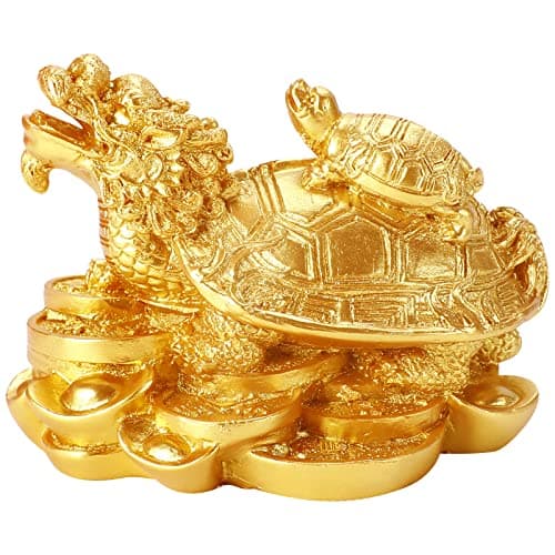 Jipaziy Feng Shui Dragon Turtle Statue with Coin Base Chinese Wealth Prosperity Sculpture Housewarming Congratulatory Gift for Friends Business Home Ornaments Decor