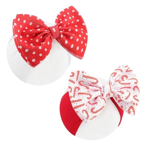 Lanmerry Christmas Bows for Girls Santa Candy Cane Bows Red Baby Toddler Girl Headbands