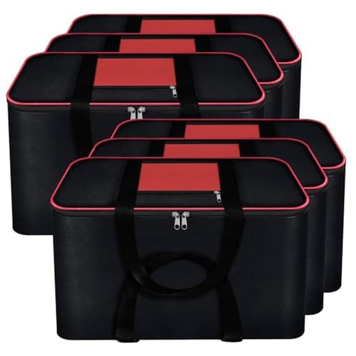 ACORMEK Large Clothes Storage Bag Underbed Storage Bag Moisture Proof Cloth Organiser Nylon Big Underbed Storage Bag with Zippered Closure and Handle(Black Red, 54x46x28cm) (Pack Of-6)