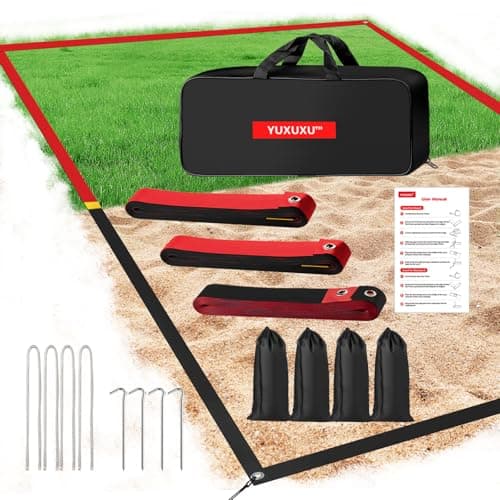 YUXUXU Professional Beach Volleyball Lines for Sand 30X602 Inch Highly Visible AllWeather with Stainless Anchors Sand Bags Official Court Black and Red