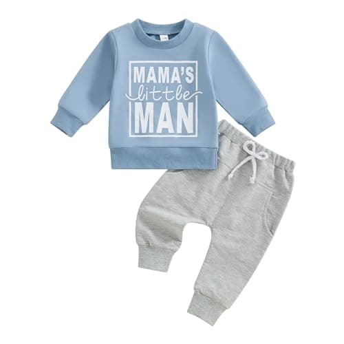 mlpeerw Toddler Boy Outfit Mama's Little Man Long Sleeve Sweatshirt And Pants Set Infant Baby Boy Fall Winter Clothes (Blue mamas little man, 18-24 Months)