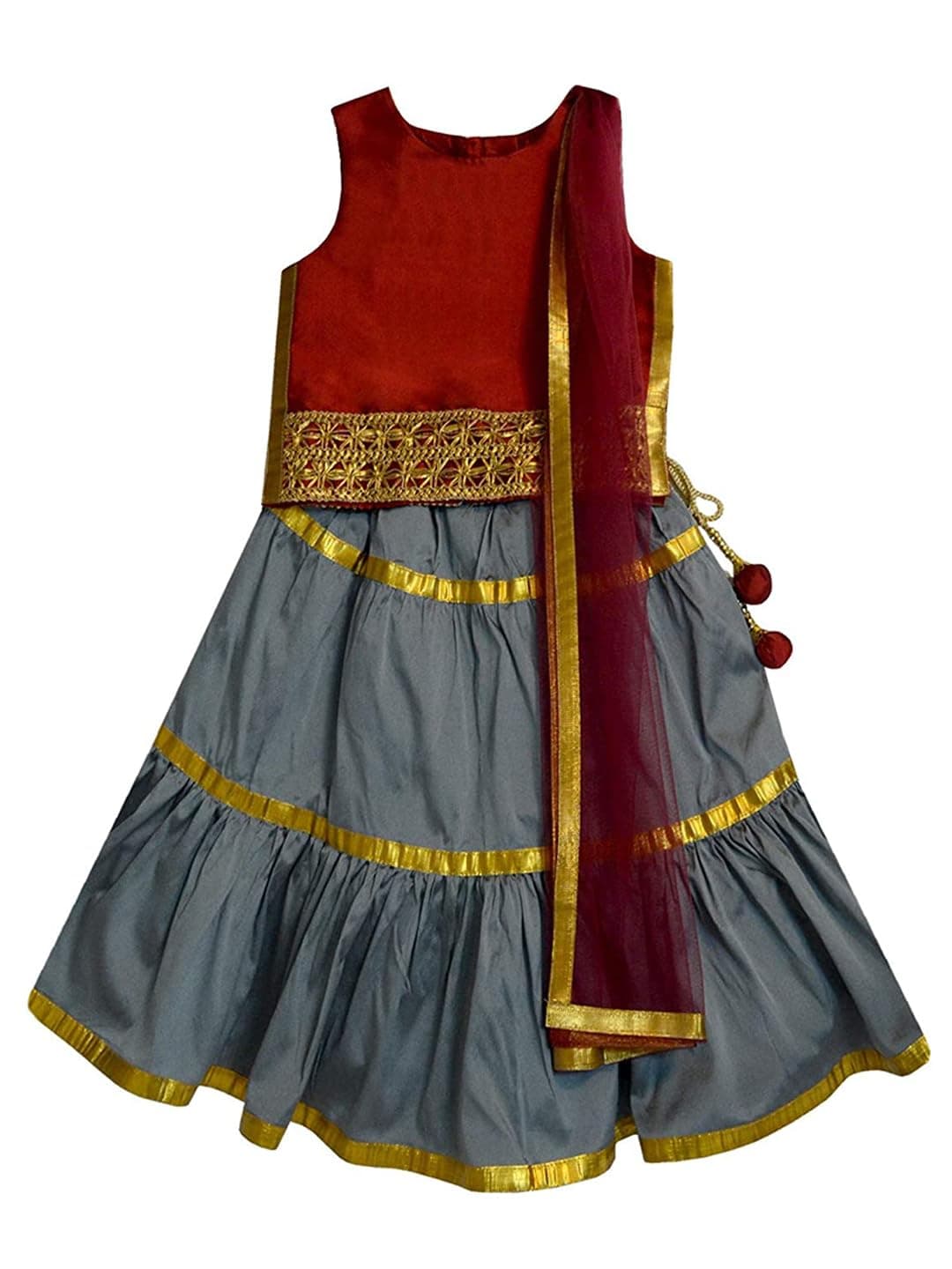 A.T.U.N Girl synthetic Readymade Lehenga Choli(GLHG GOT MAG_Maroon-Grey_7-8 Years_Maroon-Grey_7 Years-8 Years)