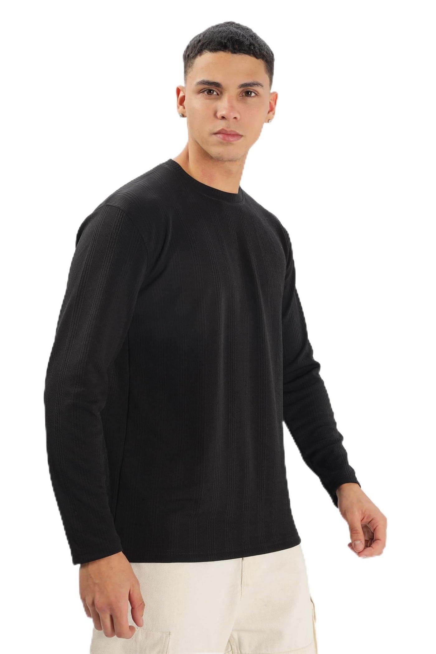 SHODOX® Mens Solid Round Neck Full Sleeve Regular fit Tshirt (Pack of 1) Black