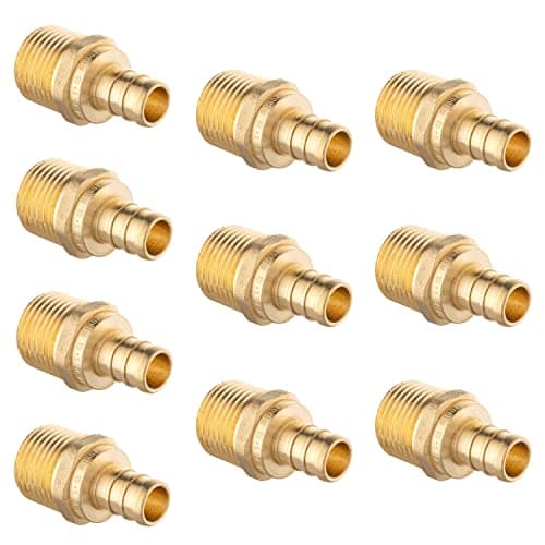 Pack of 10 Pex Barb Crimp Brass Fittings 12 Inch x 12 Inch NPT Male Adapter ASTM F1807For Potable WaterPEX180726510PCS