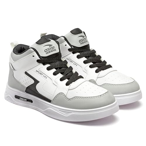 ASIAN Men's White Casual Sneaker Hi-Neck Shoes with Synthetic Upper Lightweight Comfortable Mid Top Sneaker Shoes for Men's & Boy's Boston-13,UK 7