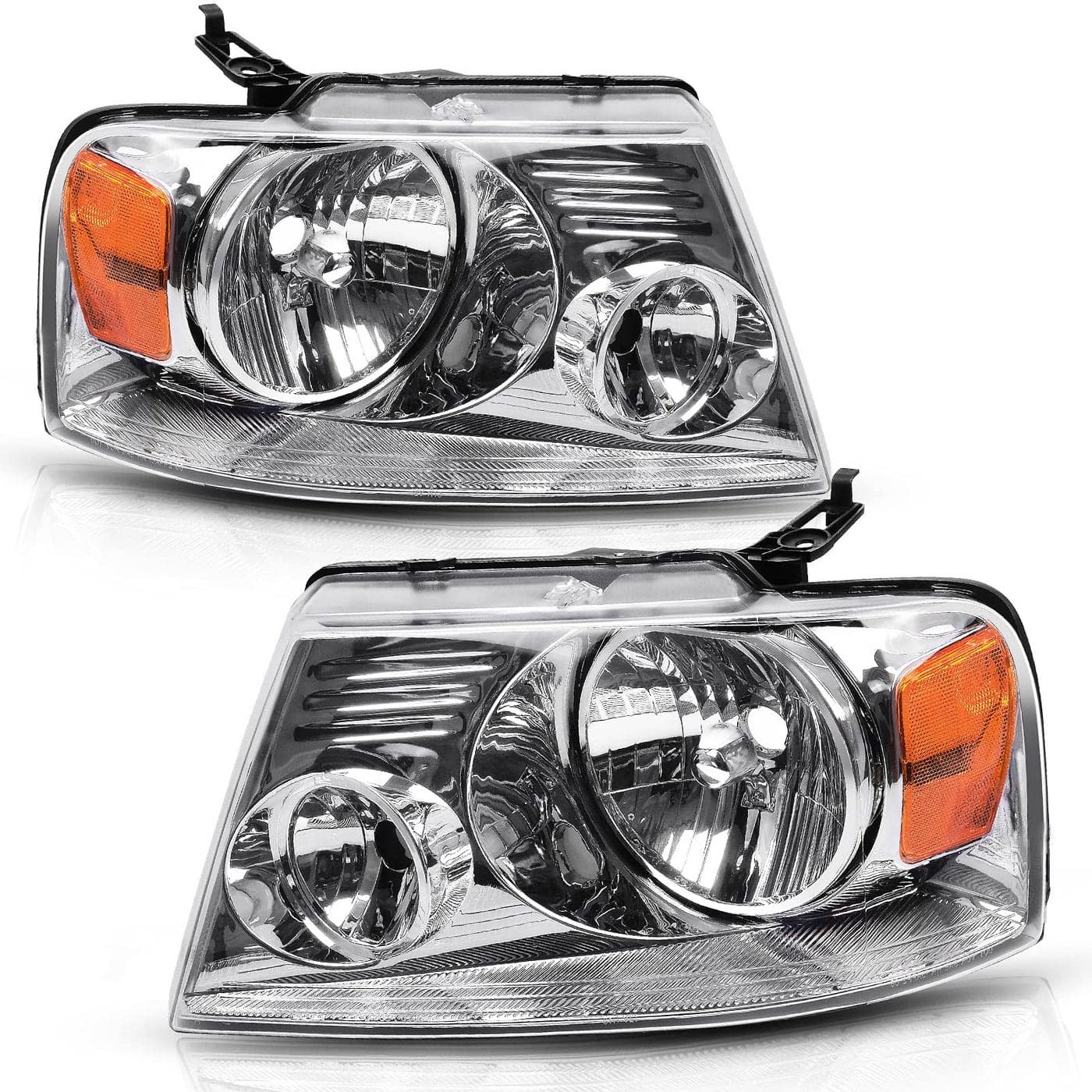 AUTOSAVER88 Headlight Assembly Compatible with 2004 2005 2006 2007 2008 Ford F150 F150 040820062008 Lincoln Mark LT Headlamp Replacement Chrome Housing Clear Lens Amber Reflector