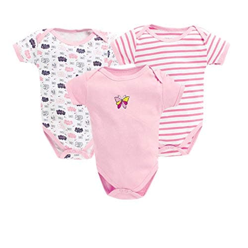 EIO� New Born Baby Romper Body Suits Jump Suit for Boys and Girls Set of 3 (3-6 Months, Pink)