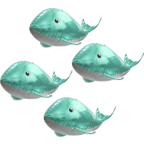 Cartoon 4D Ocean The Sea Whale Balloon Under The Sea Decoration For Birthday Baby Shower Summmer Party 4 Pack Cute Green Fish Whale Shaped Balloons Ocean Animal Foil Balloons Beach Decoration