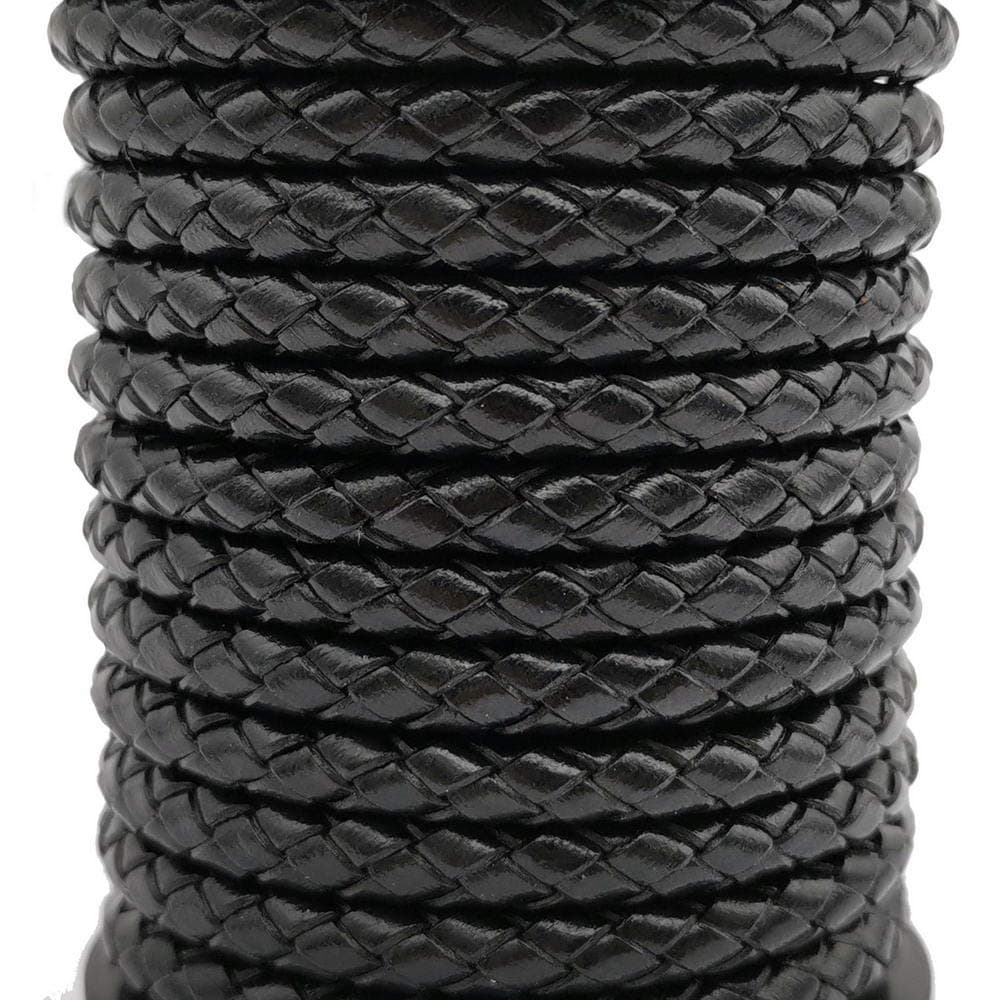 3 Yards Braided Leather Strap Black 5mm Round Regenerated Leather Cord for Bracelet Making