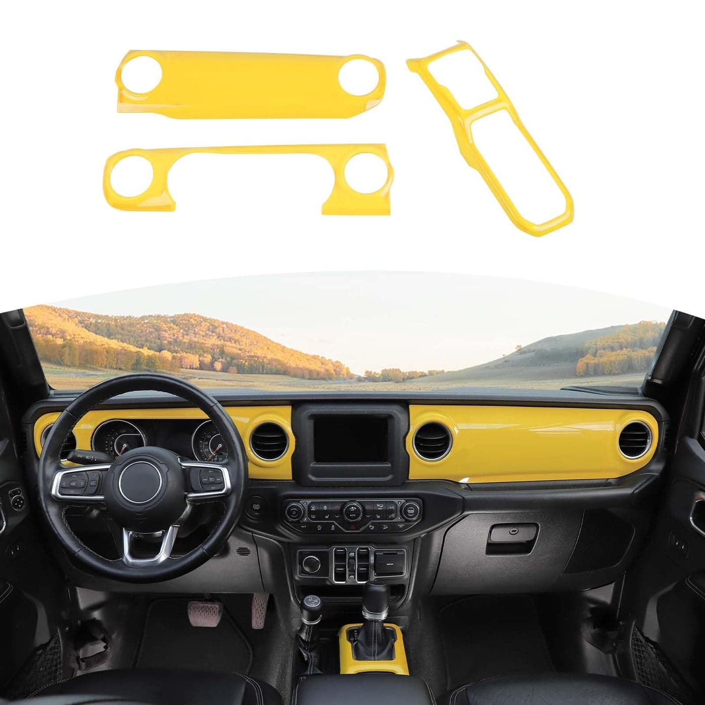 RTTCZ for Jeep JL Yellow Dashboard Cover Gear Shift Panel Trim for Jeep Wrangler JL JLU Gladiator JT 20182023 Yellow Interior Accessories 3pcs