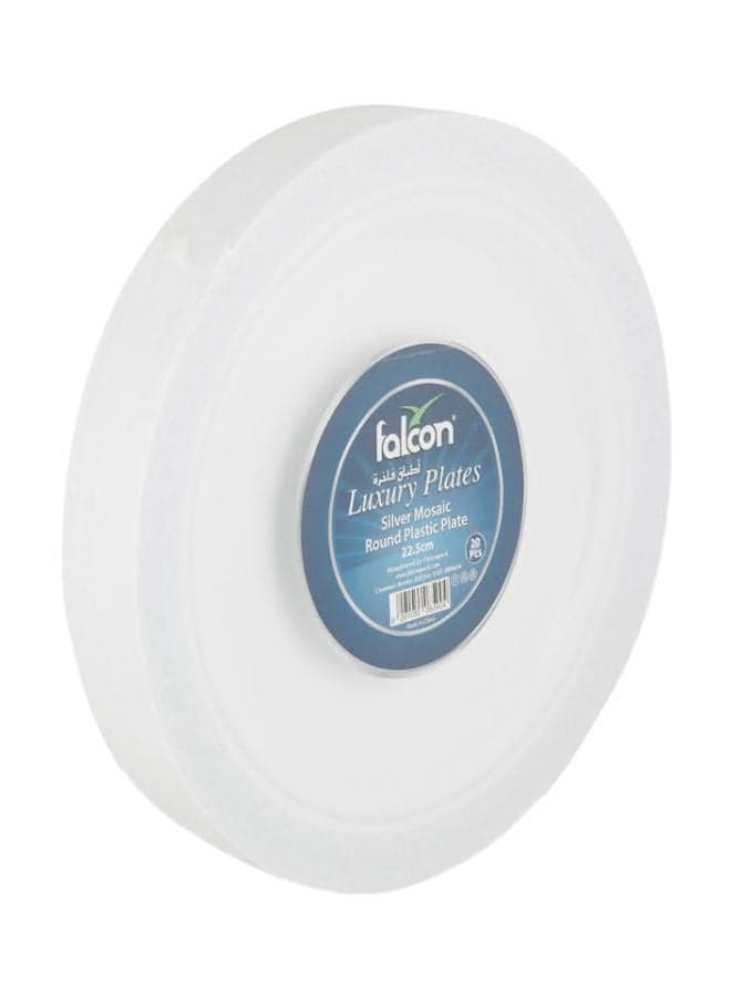 20-Piece Silver Mosaic Round Plate White