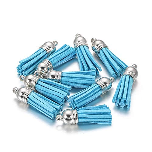 MSCFTFB 100 Pieces 15inch Mini Tassels Faux Suede Mala Tassel Kit for Earring Necklace Jewelry Making Garland Keychain Dreamcatcher Charms DIY Crafts Deep SkyBlue