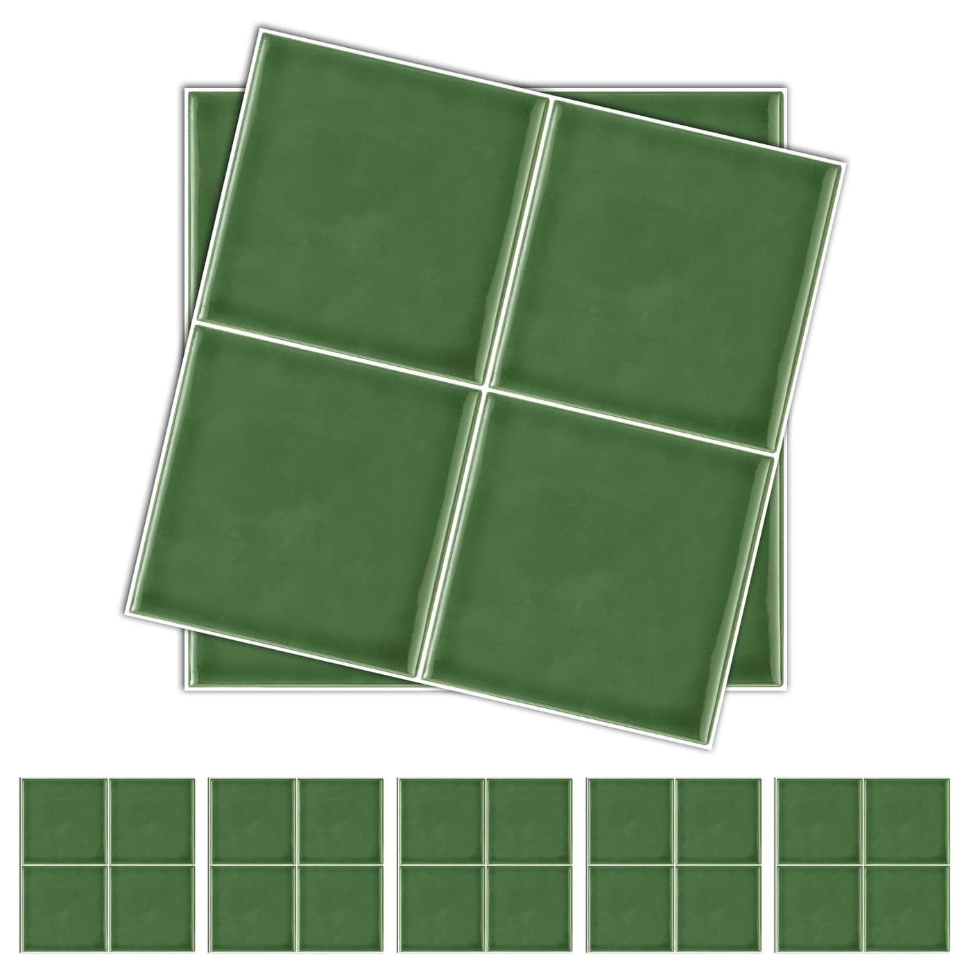 Alwayspon Green Mosaic Effect Thick Tile Sticker Vinyl Peel and Stick SelfAdhesive Splashback Waterproof Stick on Tile Transfer Sticker for Kitchen Bathroom Wall 15x15cmx10pcs