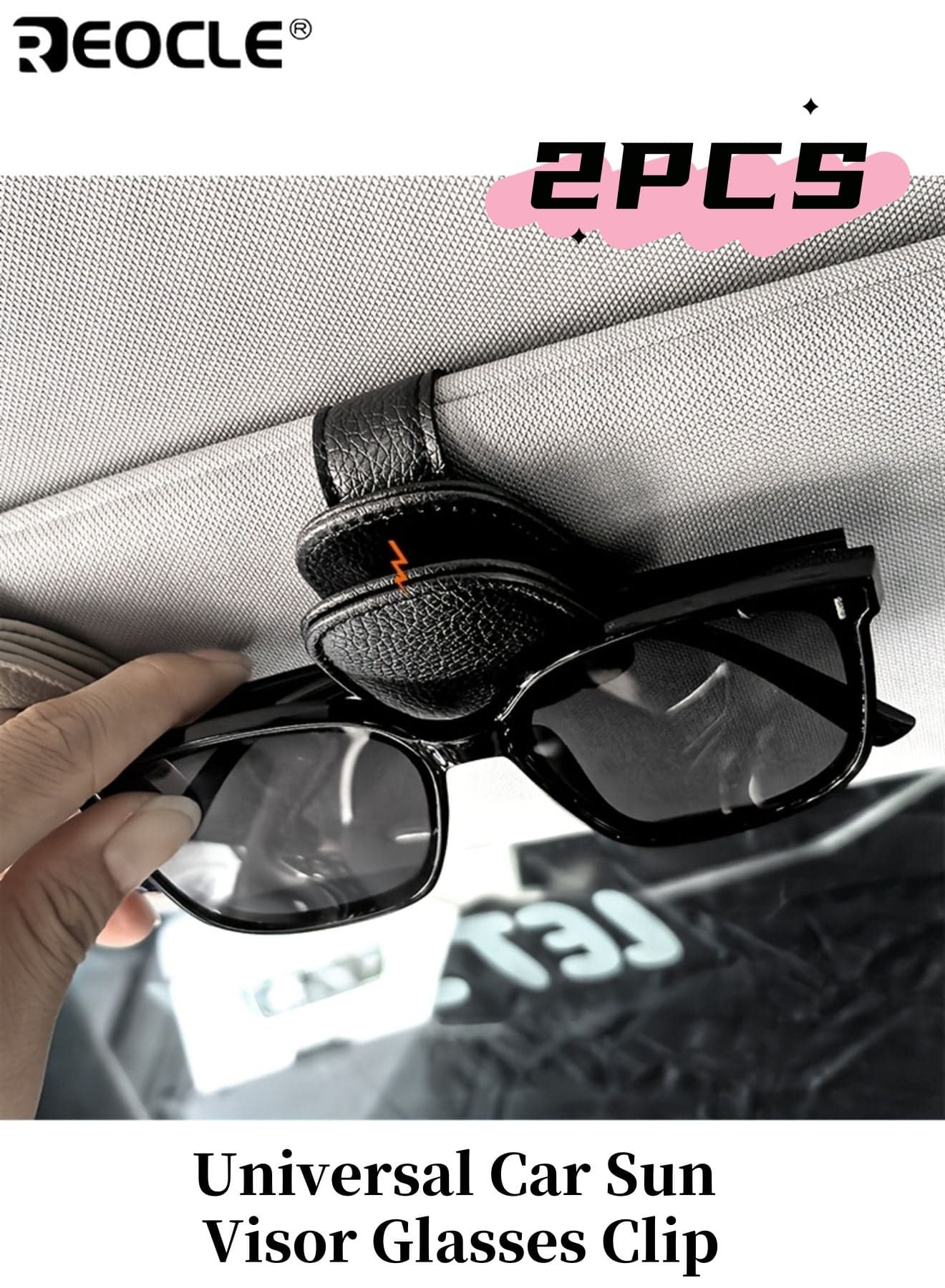 2pcs Universal Car Sun Visor Glasses Clip Auto Eyeglasses Holder Vehicle Interior Accessories Eyewear Storage Bracket PU Leather Material Universal Fit