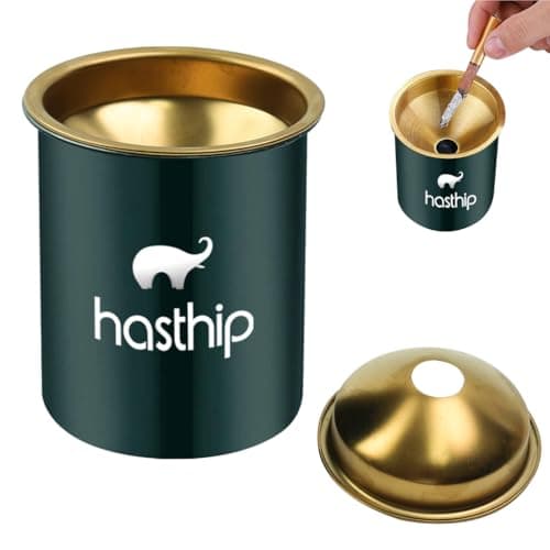 HASTHIP® Stainless Steel Ashtray, Green Windproof Ashtray with Funnel Lid, Car Ash Tray Table Ash Tray for Home Office, 3.9 x3.9 x3.9 inches (Green)