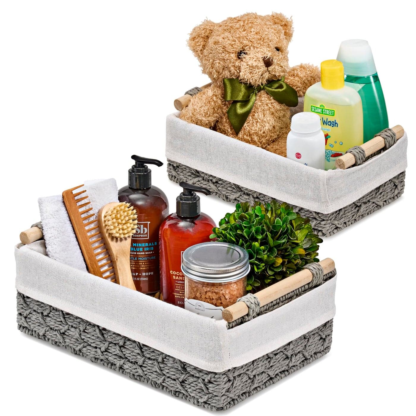 Sorbus Storage Wicker Baskets 2 Decorative Gift Baskets for Baby Room Bedroom Nursery Lined Paper Rope Baby Basket Set for Organizing Changing Station Linens Diapers Toiletries Toilet Paper