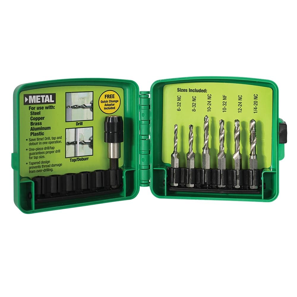 Greenlee DTAPKIT DrillTap Kit for Metal OneStep Drilling Tapping and DeburringCountersinking Set with Quick Change Adaptor 632 to 1420