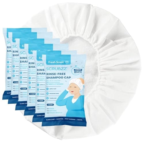 Scrubzz Shampoo Caps No Rinse for Elderly and Bedridden Patients Rinse Free Shampoo Caps for Post Surgery and Hospital Stays Waterless Hair Washing Shower Caps 6 Pack