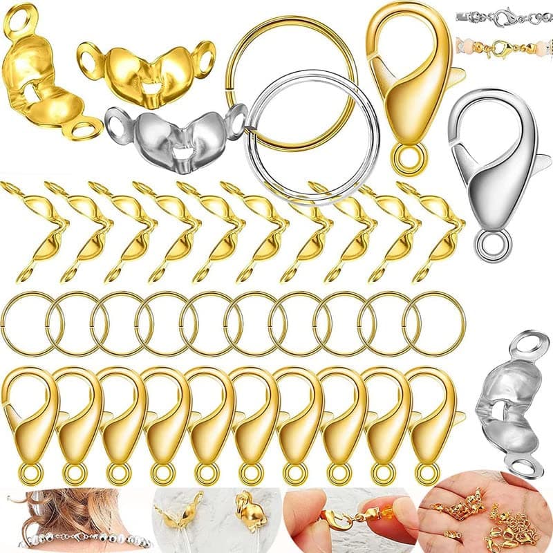 DIY Crafts 10 Gram, Bright Silver, Jewelry Making Accessories Set Bead Tips Knot Covers Open Jump Ring Connectors and Lobster Claw Clasps for DIY Jewelry (10 Gram, Bright Silver)