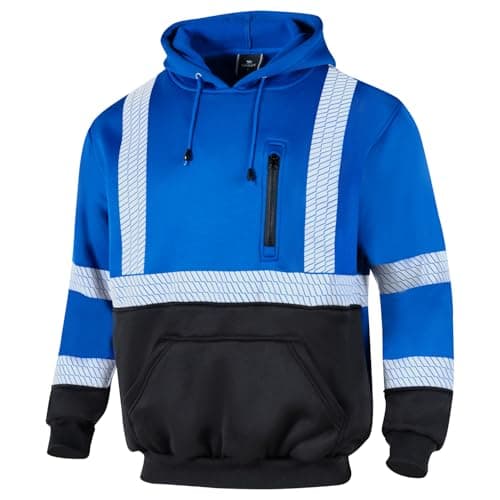 VENDACE High Visibility Reflective Safety Fleece Sweatshirt Hoodies for Men ANSI Class 3 Hi Vis Pullover Hoodie Jacket(Royal blue,L)