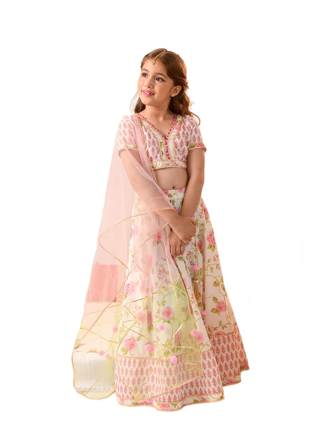 Pspeaches Girl's Cotton Readymade Lehenga Choli (L-Offwhitepinkbooti_Off White_3-4Y)
