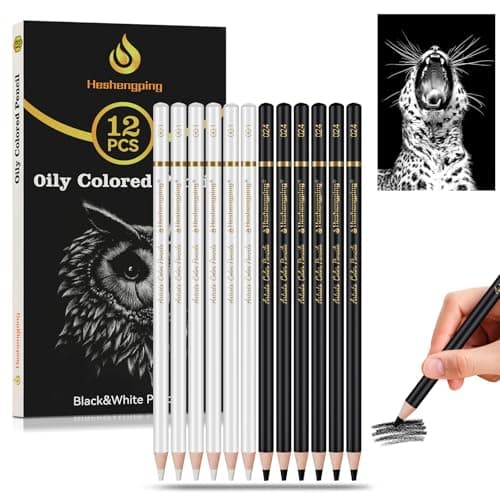 Heshengping 6 Black 6 White oil color pencils coloring drawing pencil oilbased wooden colored pencils for artists beginners artists 12 pack