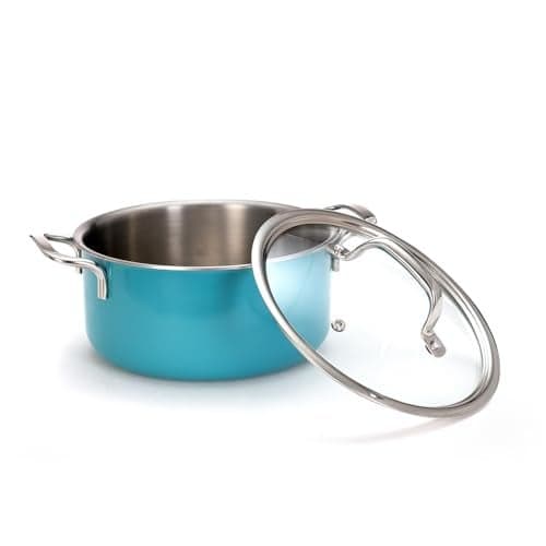 ARTTDINOX Vida Stainless Steel Triply Casserole with Lid | Biryani Pot | Casserole Stainless Steel | Stock Pot with Lid | Induction & Gas Base| Jindal Stainless, 20cm/3Ltr, Teal