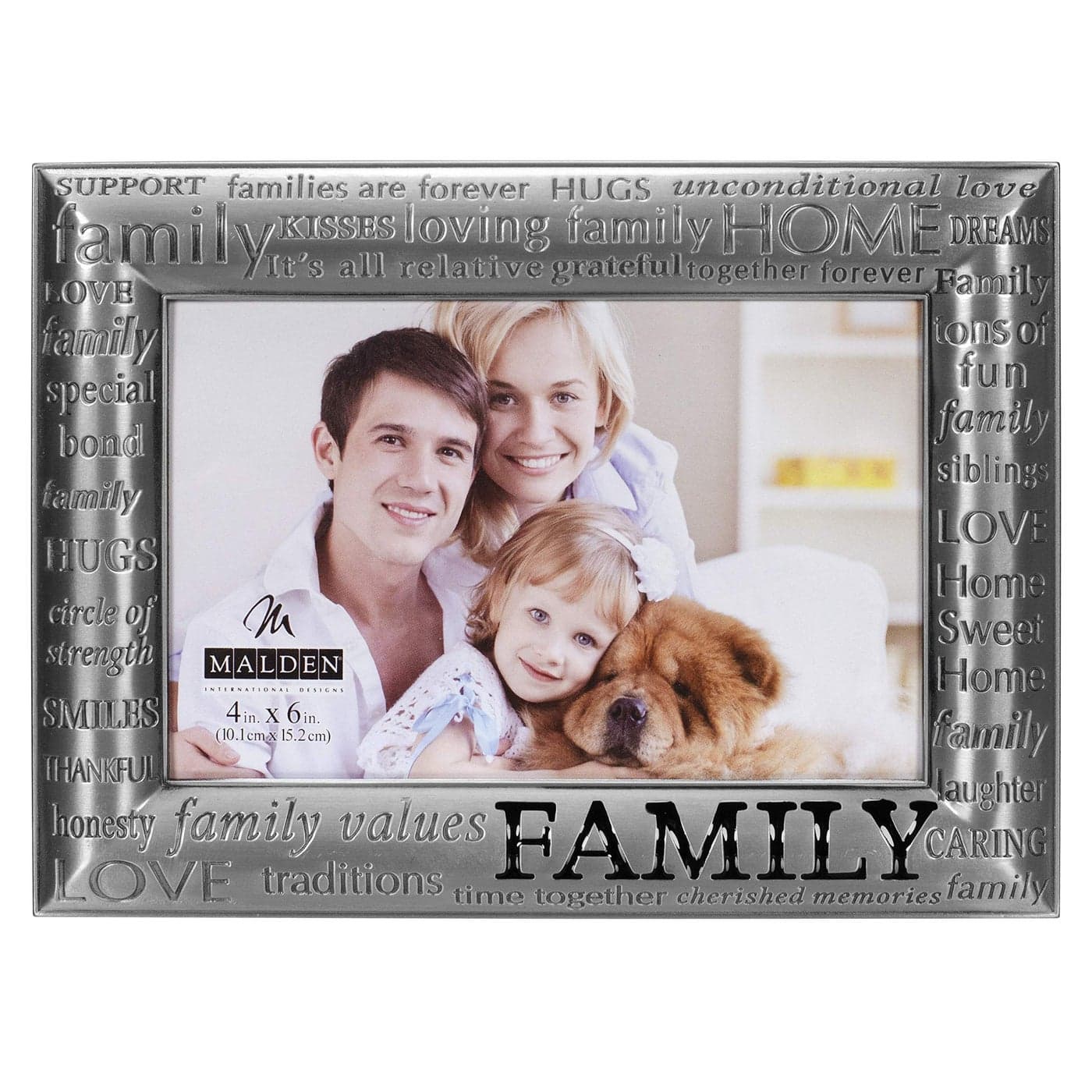 Malden International Designs Modern Pewter Metal Diecast Family Expressions Picture Frame 4x6 Silver