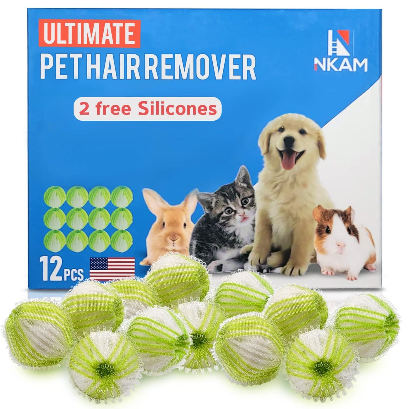 NKAM Pet Hair Remover for Laundry 12Pcs New Upgrade Laundry Pet Hair Catcher Balls Reusable Dryer Balls for Pet Hair Lint Catcher for Washing Machine Dog and Cat Lint Remover for Clothes