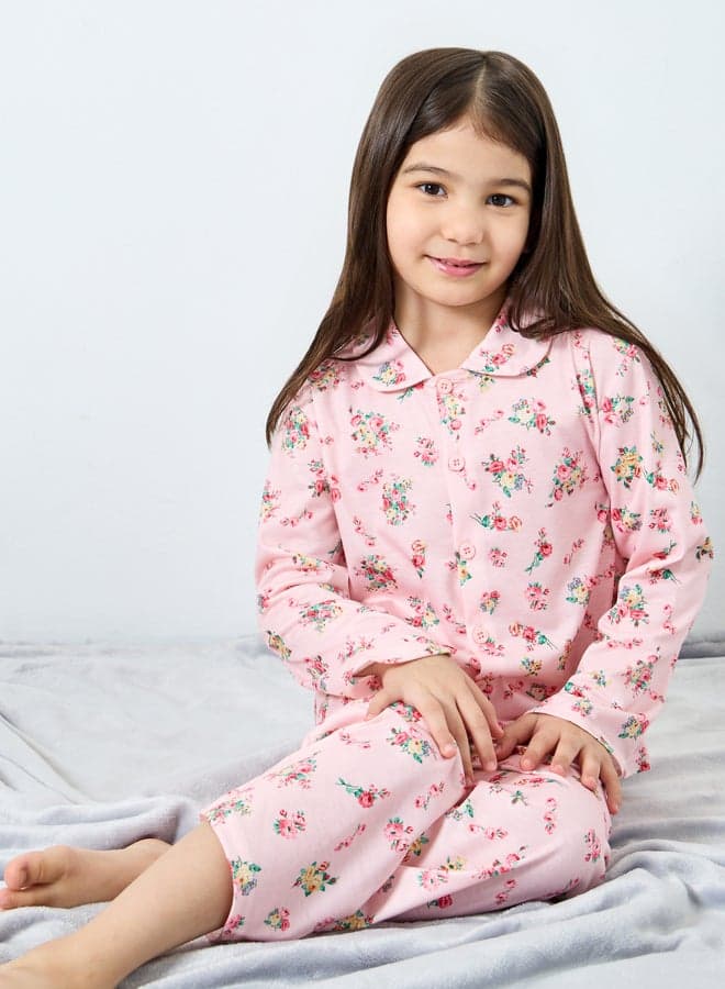 Girls Floral Print Shirt And Pyjama Set
