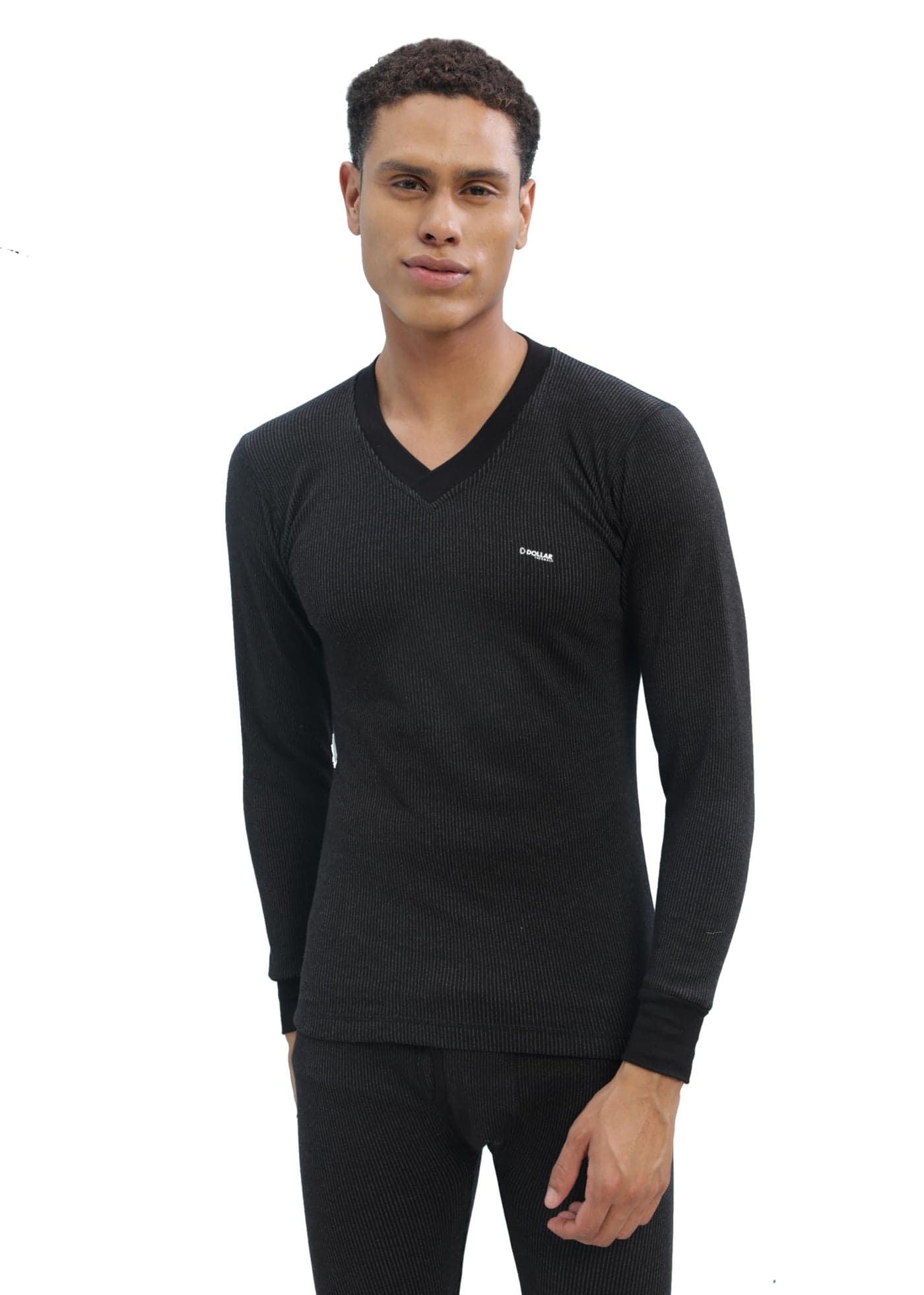 Dollar Ultra Combed Cotton Mens Thermal V-Neck Full Sleeve Top Black