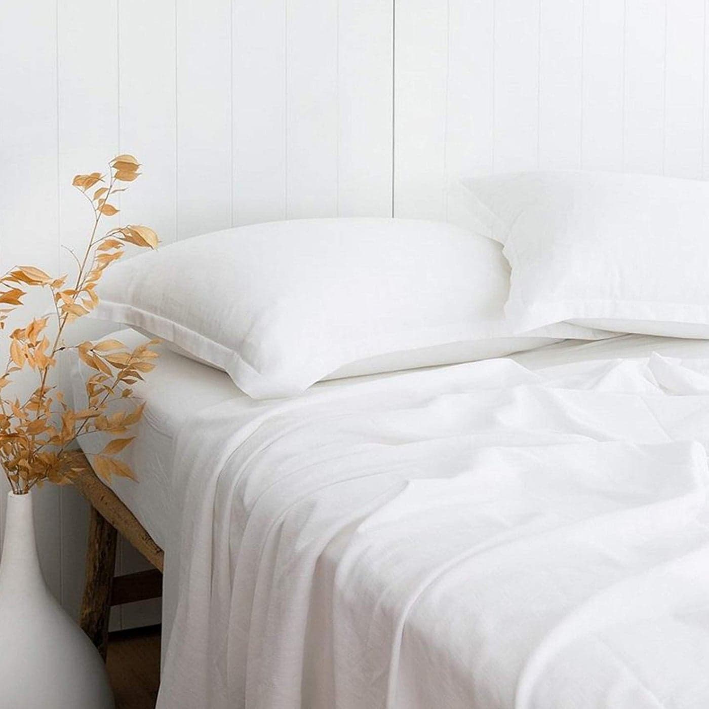 PANDATEX White LinenTextured Bed Sheets Set Bamboo Rayon Cotton Linen Blend Bed Sheets Full Size Soft Cool Breathable for Hot SleepersDurable Natural Organic Bed 15 Deep Pocket 4 Piece