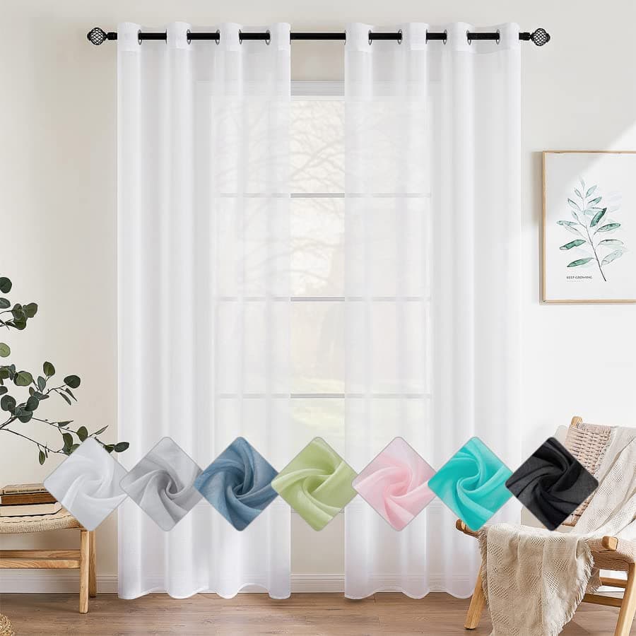 EMEMA Colour Pure Transparent Window Curtains Smooth Panels Window Curtain Curtains Elegant Treatment for Bedroom Living Room Eyelet Curtains 2 Panels 140 x 225 cm White