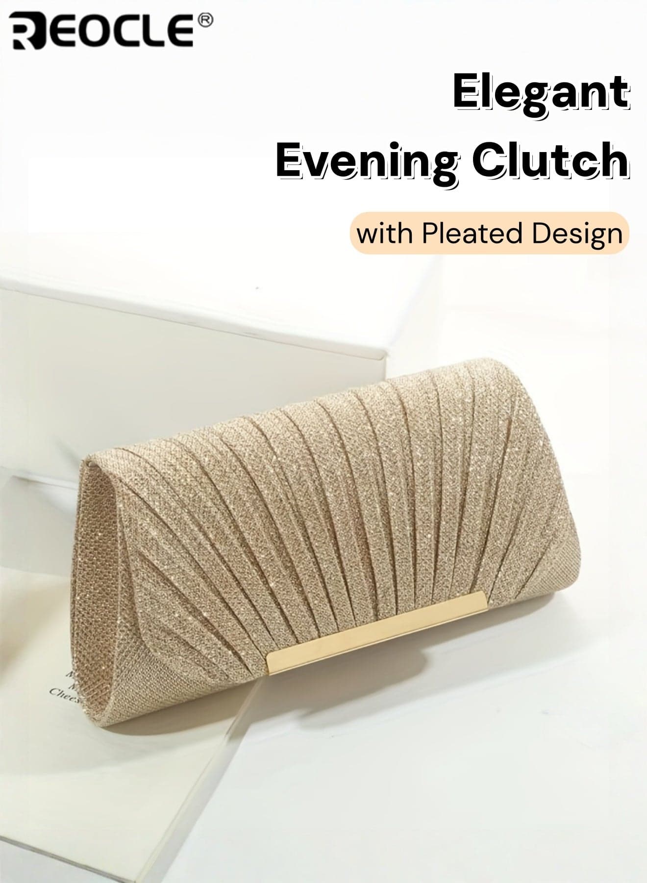 Women's Elegant Evening Clutch with Embellishment and Pleated Design Ladies Chain Wallet with Fashionable Detail for Dance Party Events
