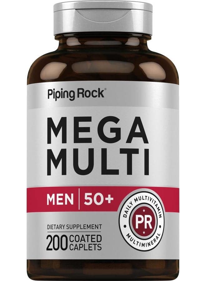 Mega Multi for Men 50 Plus | 200 Coated Caplets | Non-GMO, Gluten Free Supplement